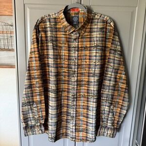 St. John's Bay Mountain Plaid Performance Button Down Shirt,‎ Orange Brown, XXL